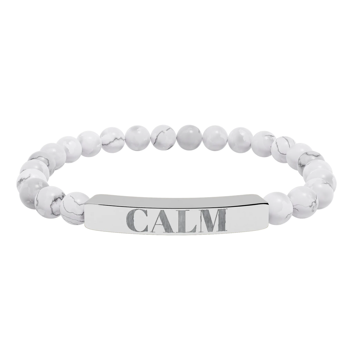 Engraved Calm Natural Stone Stretch Bracelet — Beaded Bar Bracelet for Mindfulness & Gifts - AetherLux.Shop