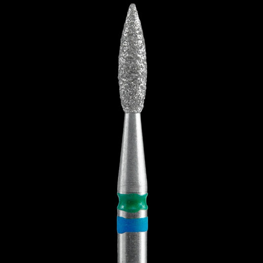 STALEKS - Diamond nail drill bit DUO "Pointed Flame" blue-green, 2,1/8mm (FA11BG021/8) by kvadrat store