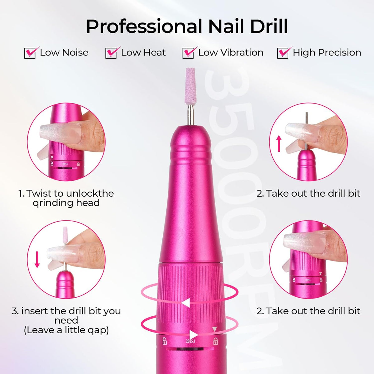 Wand™ Ease Nail Drill - Viva Magenta - 35,000 RPM Rechargeable
