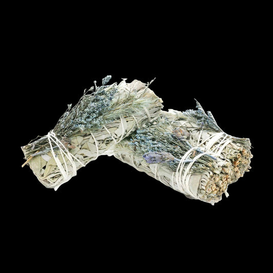 'Blue Bouquet' Floral White Sage Smudge Stick (4 in.) by Sacred Crystals