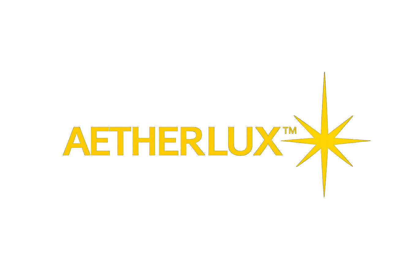 Aetherlux logo with yellow text and star-like symbol on a white background