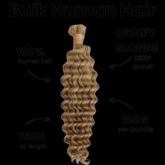 Honey Blonde Deep Wave 27 Bulk 100% Human Braiding Hair by Private Label