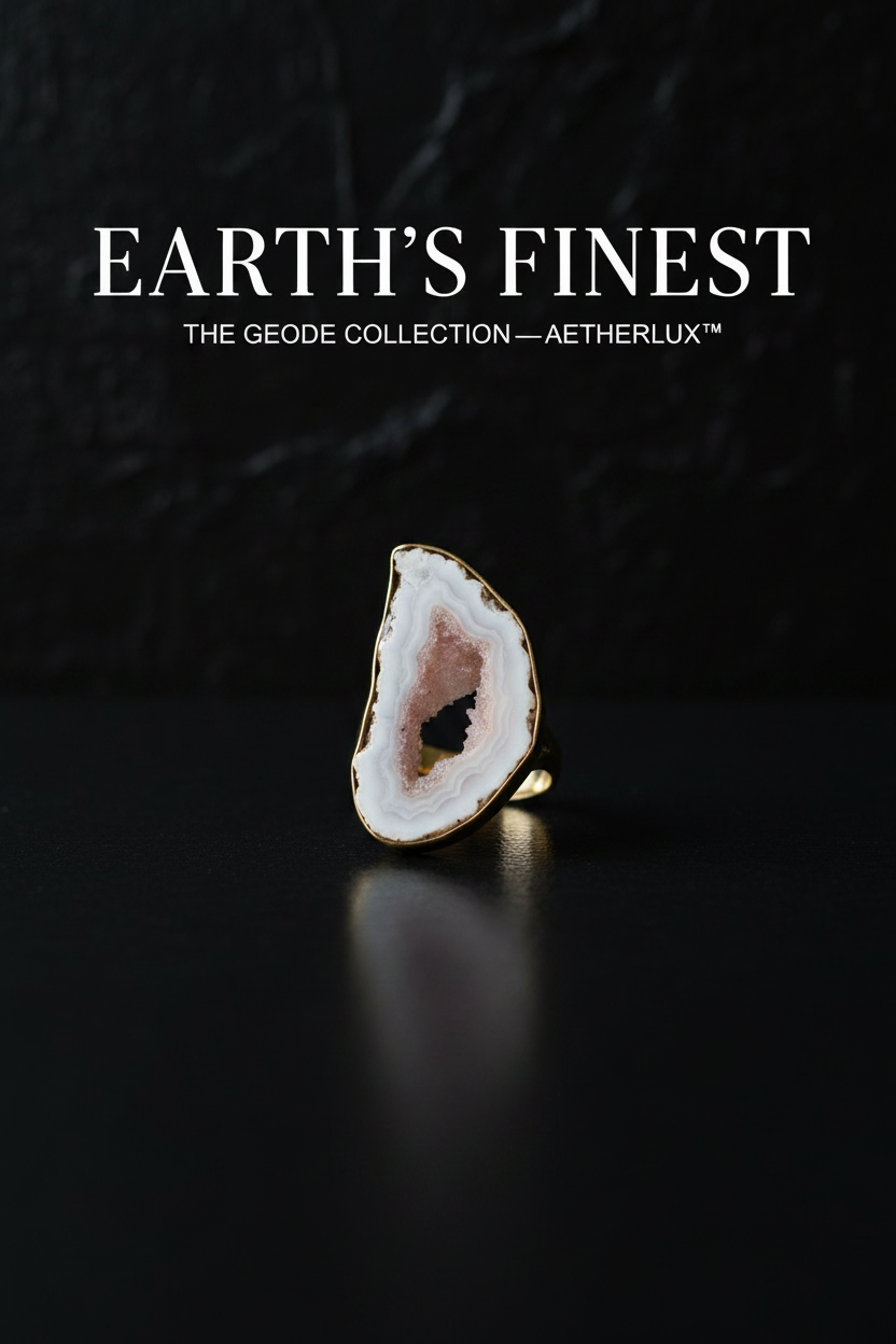 Pink Agate Geode Slice Ring – Sterling Silver – Size 10
