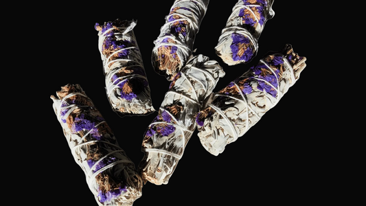 4" Sustainably Harvested - White Sage & Purple Sinuata Flower - AetherLux.Shop