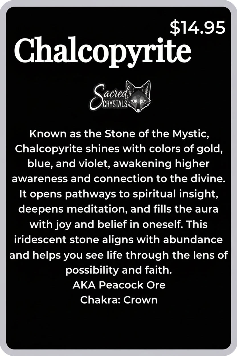 Card about Chalcopyrite with text and price