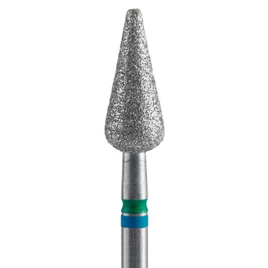 STALEKS - Diamond nail drill bit DUO, "Pointed Pear", blue-green, EXPERT 5/12 mm (FA100BG050/12)