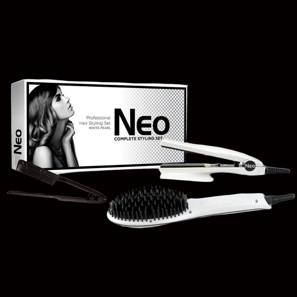 The Heated Brush Set - Heated Straightening Brush w/ 0.5" Mini Flat Iron & EZ Comb - White Pearl by VYSN