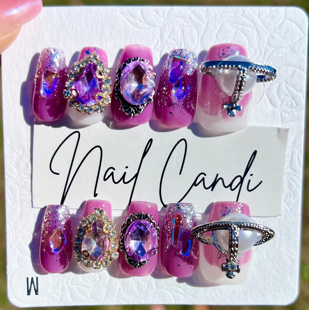 Handmade Purple Chunky Charm Nails