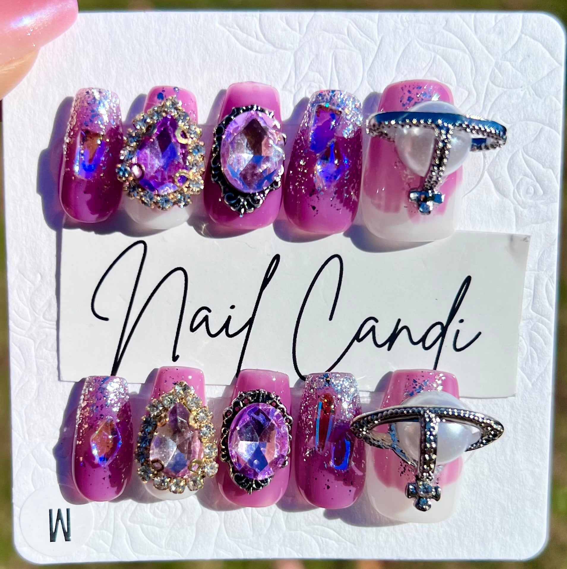 Handmade Purple Chunky Charm Nails