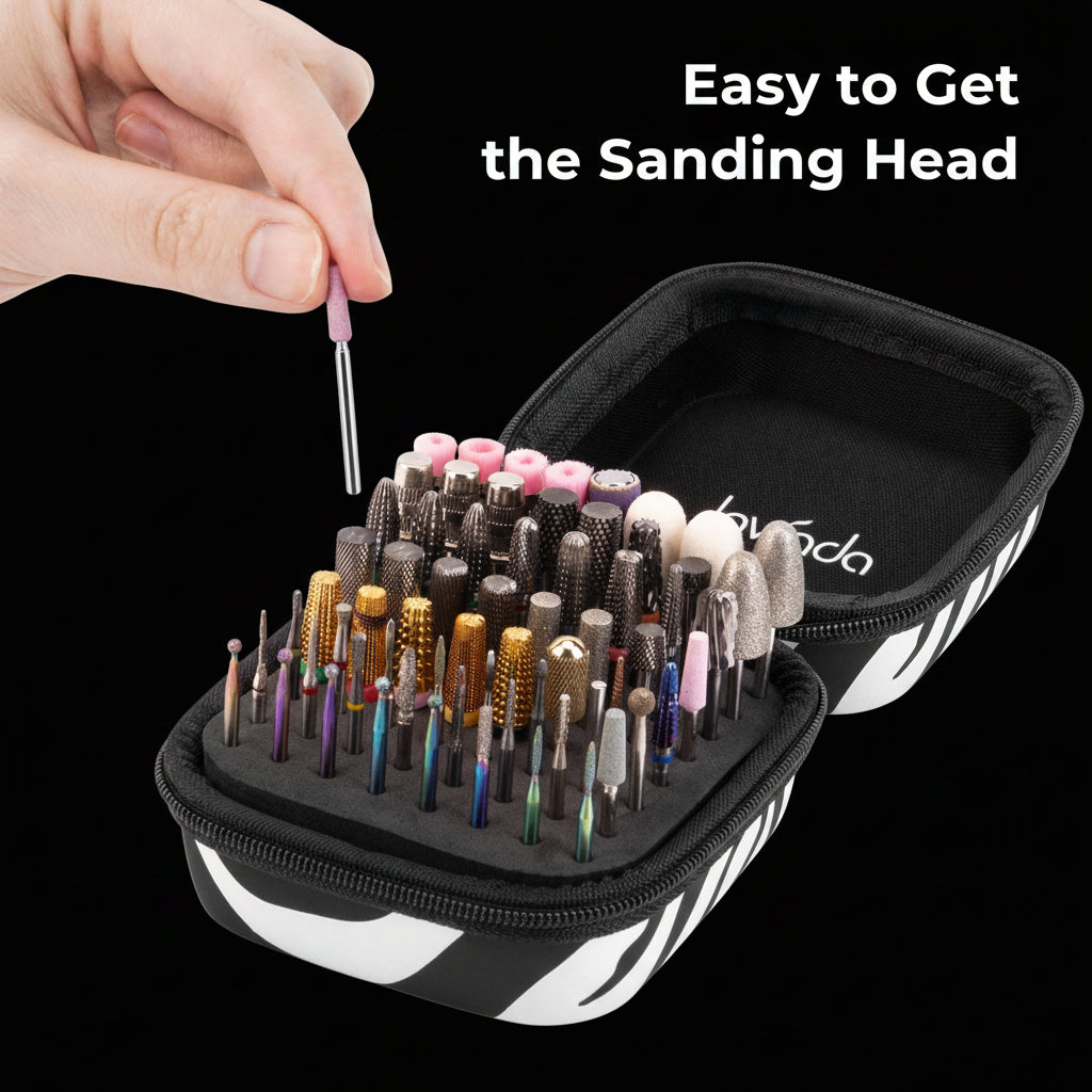 Nail Drill Bit Holder Case – Zebra Print – 64-Hole Dustproof by Lavinda