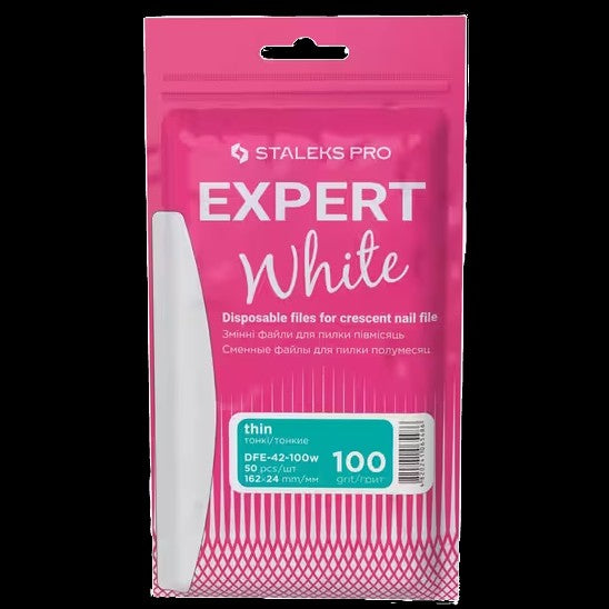 STALEKS PRO EXPERT 42 WHITE DISPOSABLE FILES FOR CRESCENT SHAPE NAIL FILE DFE-42 WHITE(50 PC)- STALEKS™ by kvadrat store