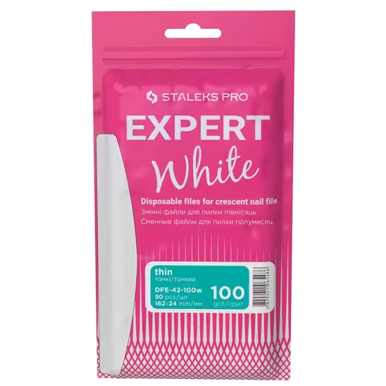 STALEKS PRO EXPERT 42 WHITE DISPOSABLE FILES FOR CRESCENT SHAPE NAIL FILE DFE-42 WHITE(50 PC)- STALEKS™ by kvadrat store