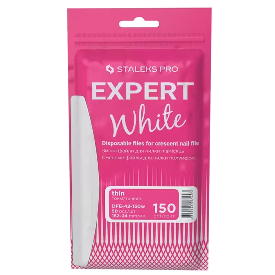 STALEKS PRO EXPERT 42 WHITE DISPOSABLE FILES FOR CRESCENT SHAPE NAIL FILE DFE-42 WHITE(50 PC)- STALEKS™ by kvadrat store