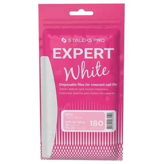 STALEKS PRO EXPERT 42 WHITE DISPOSABLE FILES FOR CRESCENT SHAPE NAIL FILE DFE-42 WHITE(50 PC)- STALEKS™ by kvadrat store