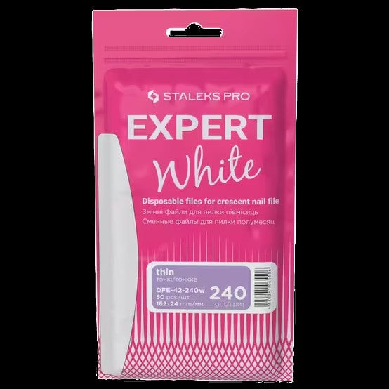 STALEKS PRO EXPERT 42 WHITE DISPOSABLE FILES FOR CRESCENT SHAPE NAIL FILE DFE-42 WHITE(50 PC)- STALEKS™ by kvadrat store