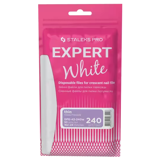 STALEKS PRO EXPERT 42 WHITE DISPOSABLE FILES FOR CRESCENT SHAPE NAIL FILE DFE-42 WHITE(50 PC)- STALEKS™ by kvadrat store