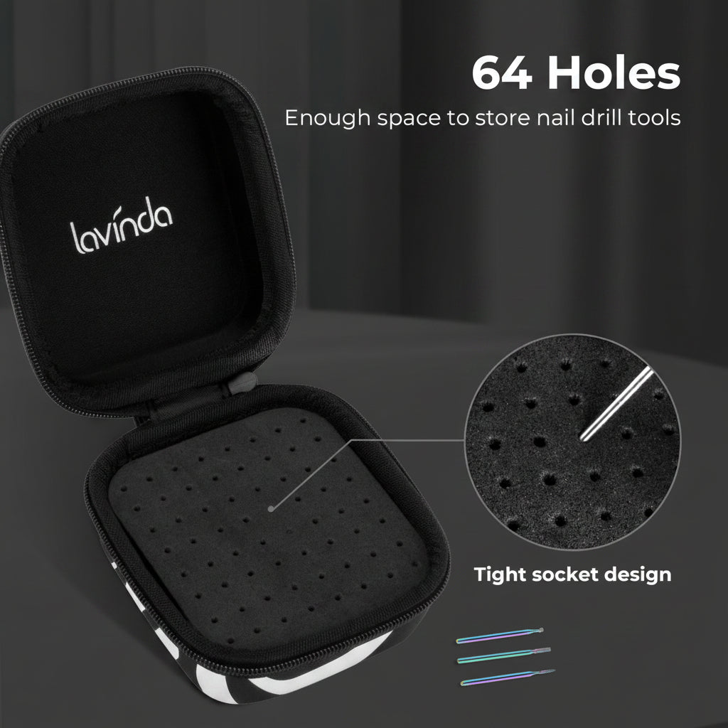 Nail Drill Bit Holder Case – Zebra Print – 64-Hole Dustproof by Lavinda