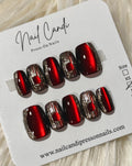 Semi-Handmade Burgundy & Gold Cateye Nails