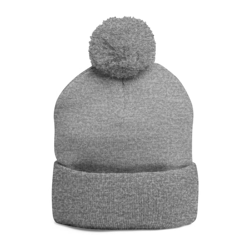 '777' Pom-Pom Knit Cap — Grey Winter Beanie