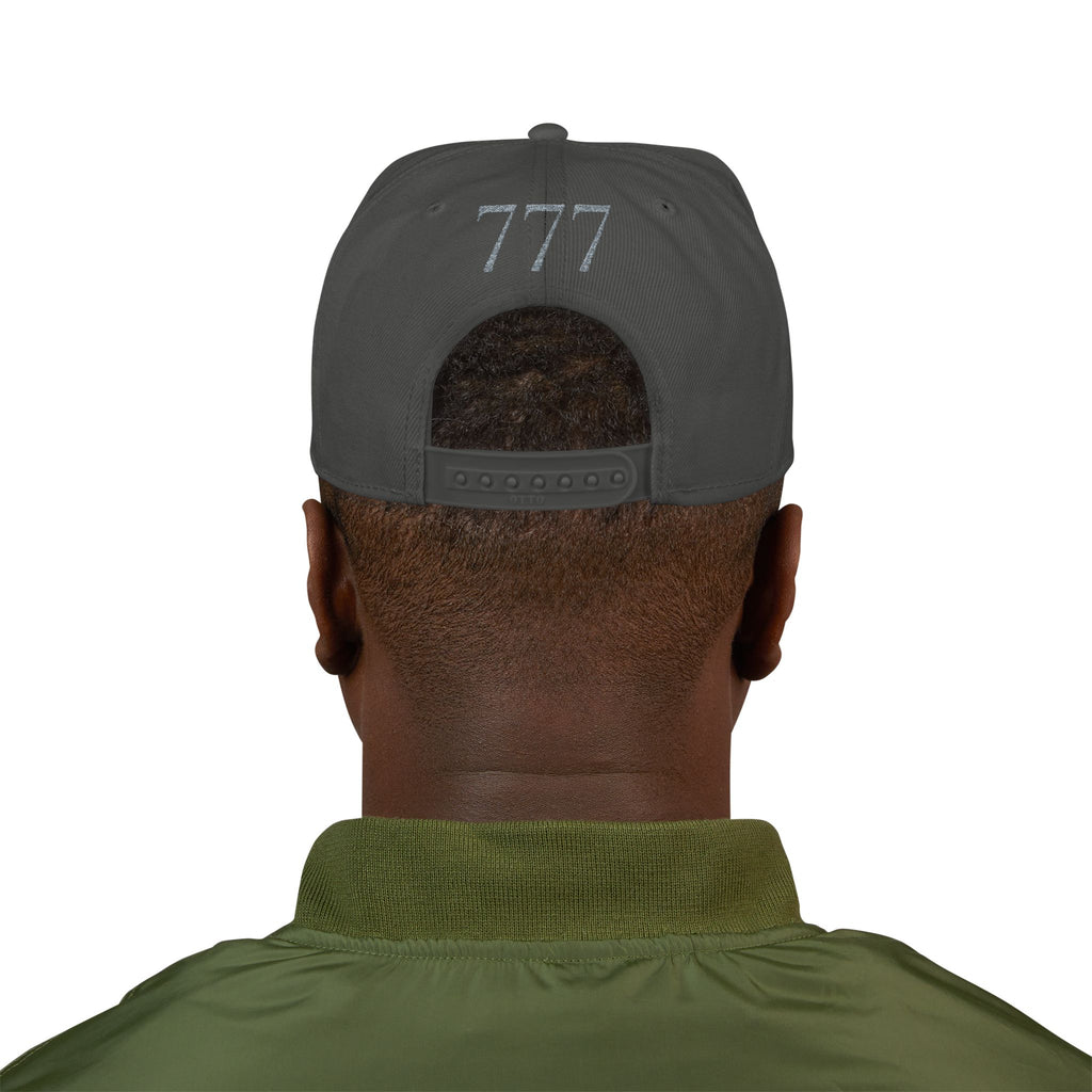 Charcoal Grey Distressed '777 Embroidered Snapback Hat