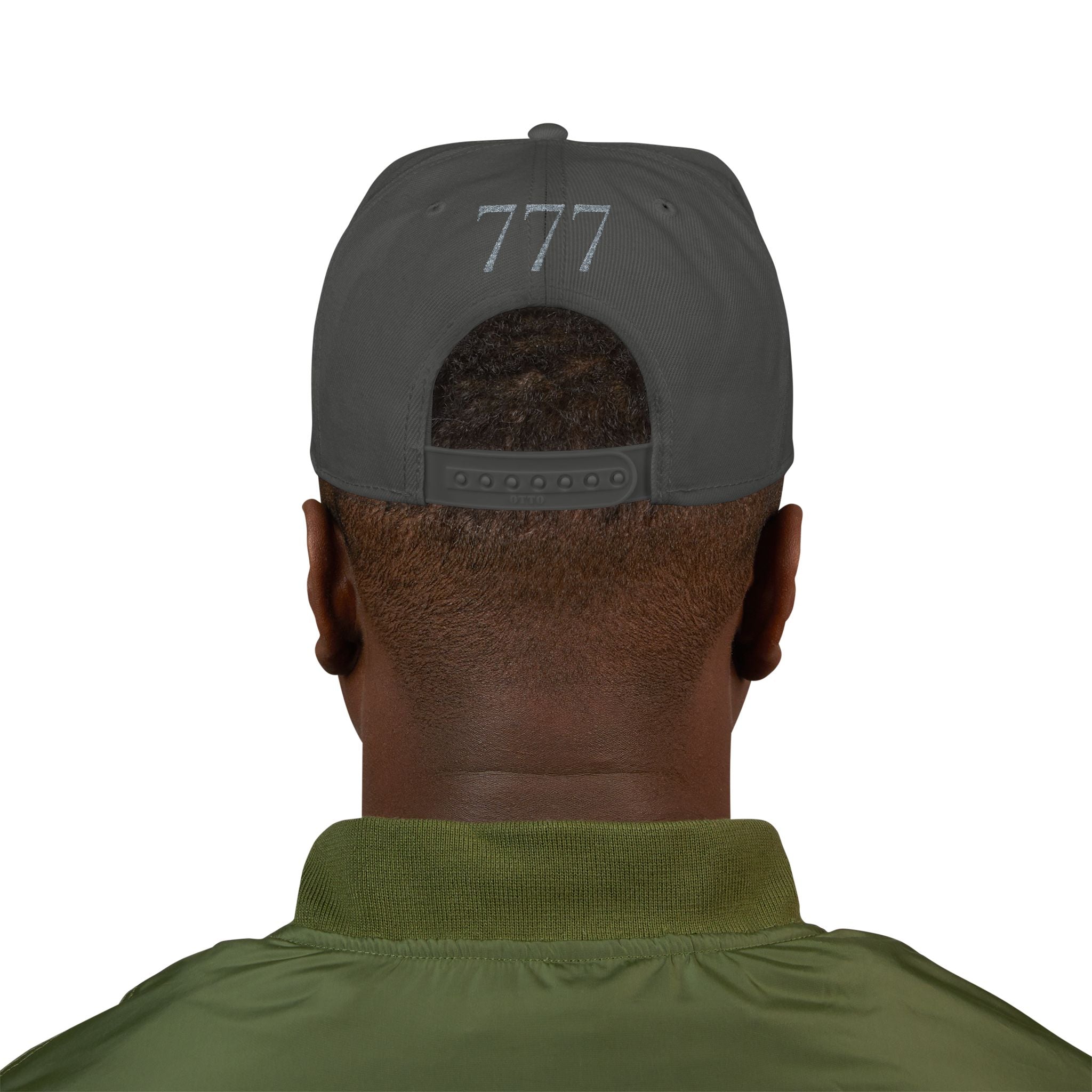 Charcoal Grey Distressed '777 Embroidered Snapback Hat