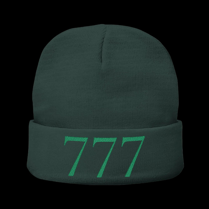 777' Knit Beanie — Hunter Green by Printify