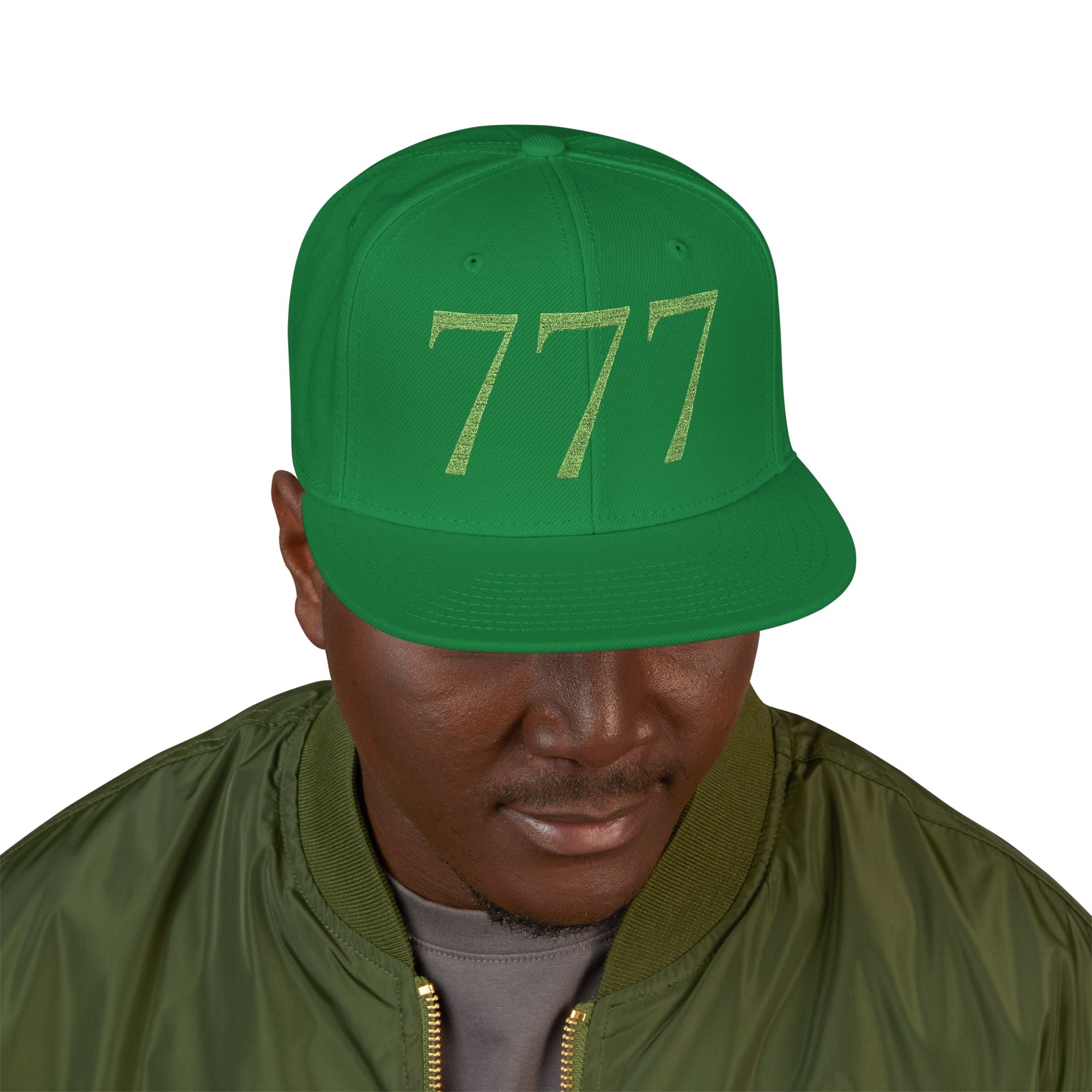 Kelly Green Distressed '777 Embroidered Snapback Hat