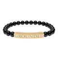 Grounded Natural Stone Stretch Bracelet — Engraved Bar