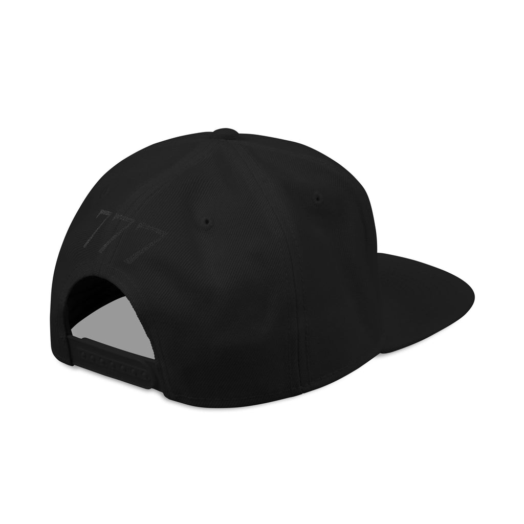 Black Distressed '777 Embroidered Snapback Hat