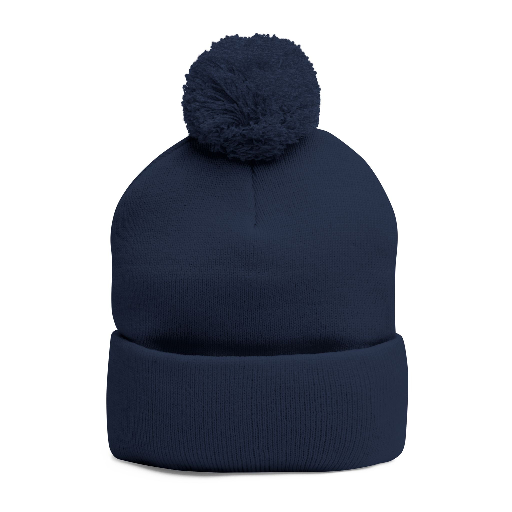 '777' Pom-Pom Knit Cap — Navy Winter Beanie