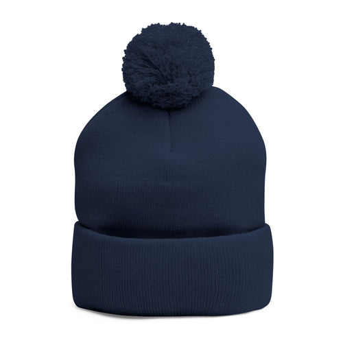 '777' Pom-Pom Knit Cap — Navy Winter Beanie