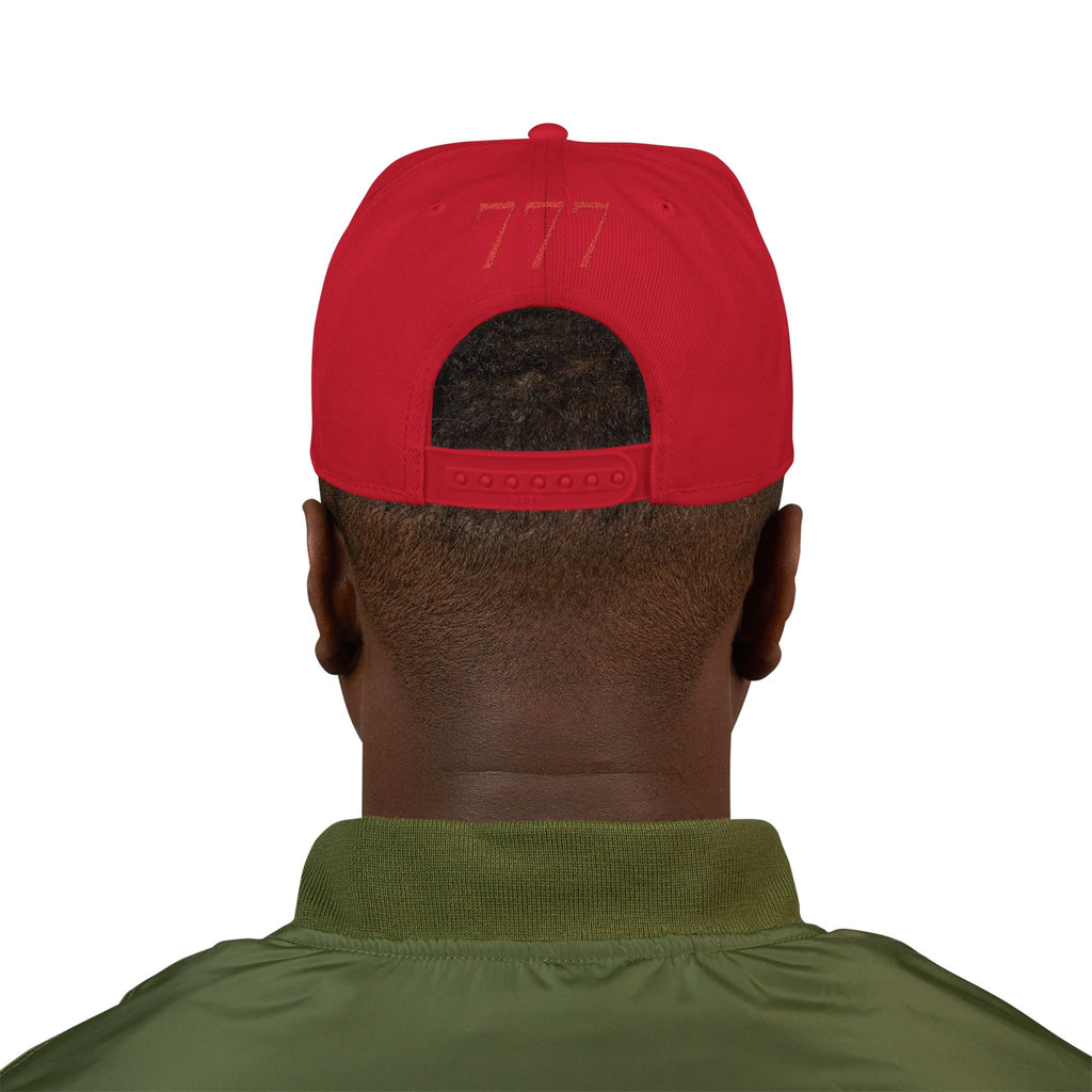 Red Distressed  '777 Embroidered Snapback Hat