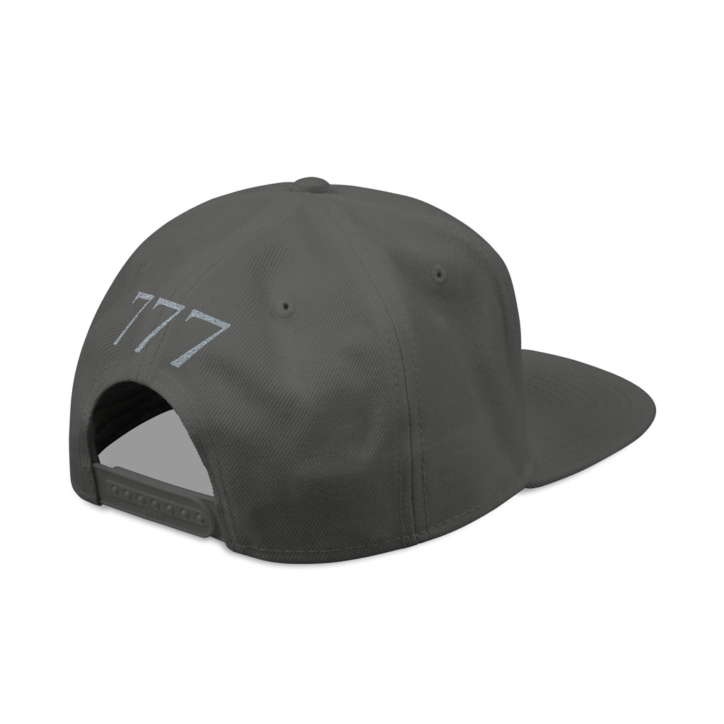Charcoal Grey Distressed '777 Embroidered Snapback Hat