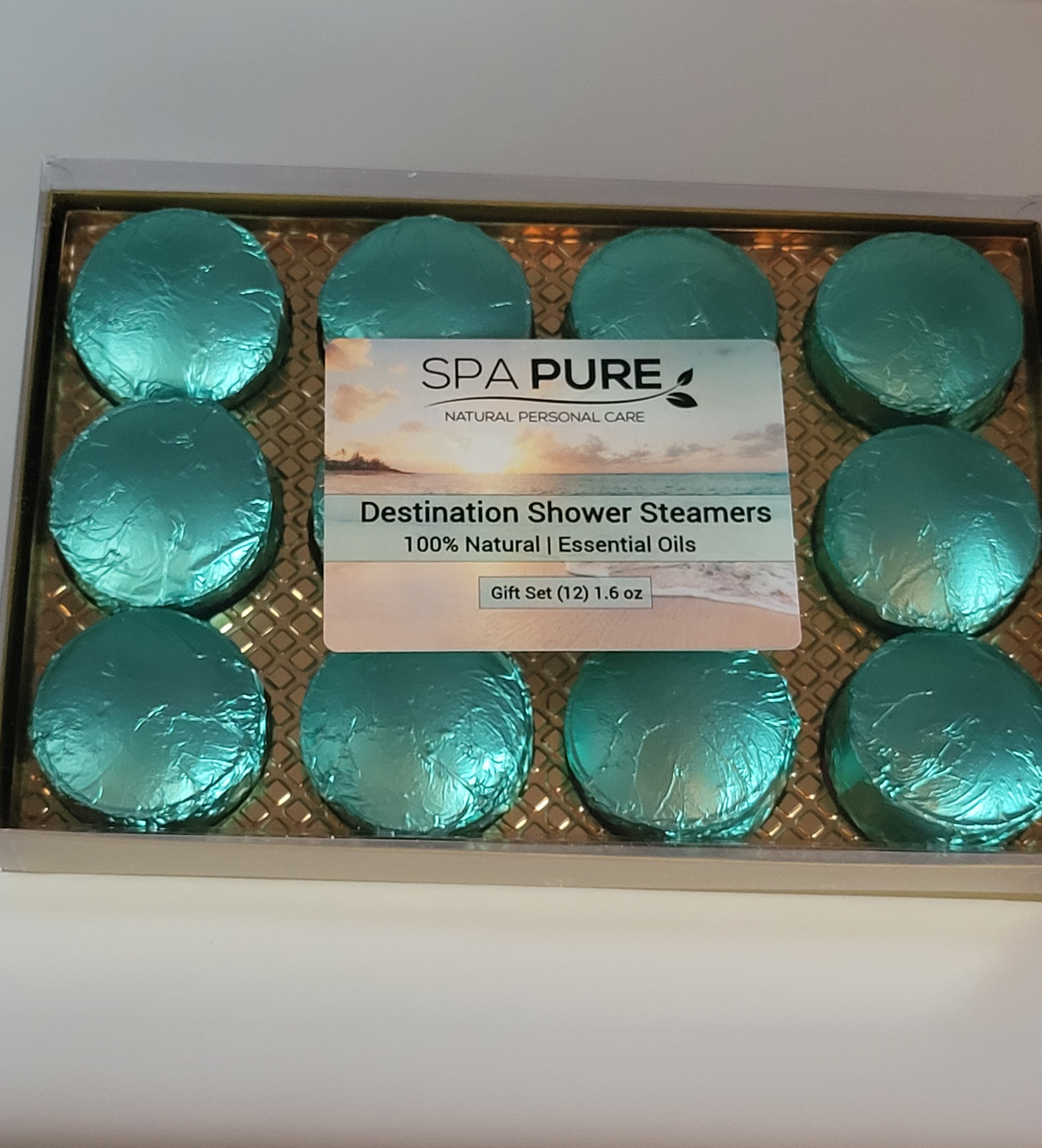 Destination Shower Steamers Gift Set with 12 Aromatherapy Shower Bombs - 100% Essential Oil Blends - fun - summery scents by Spa Pure