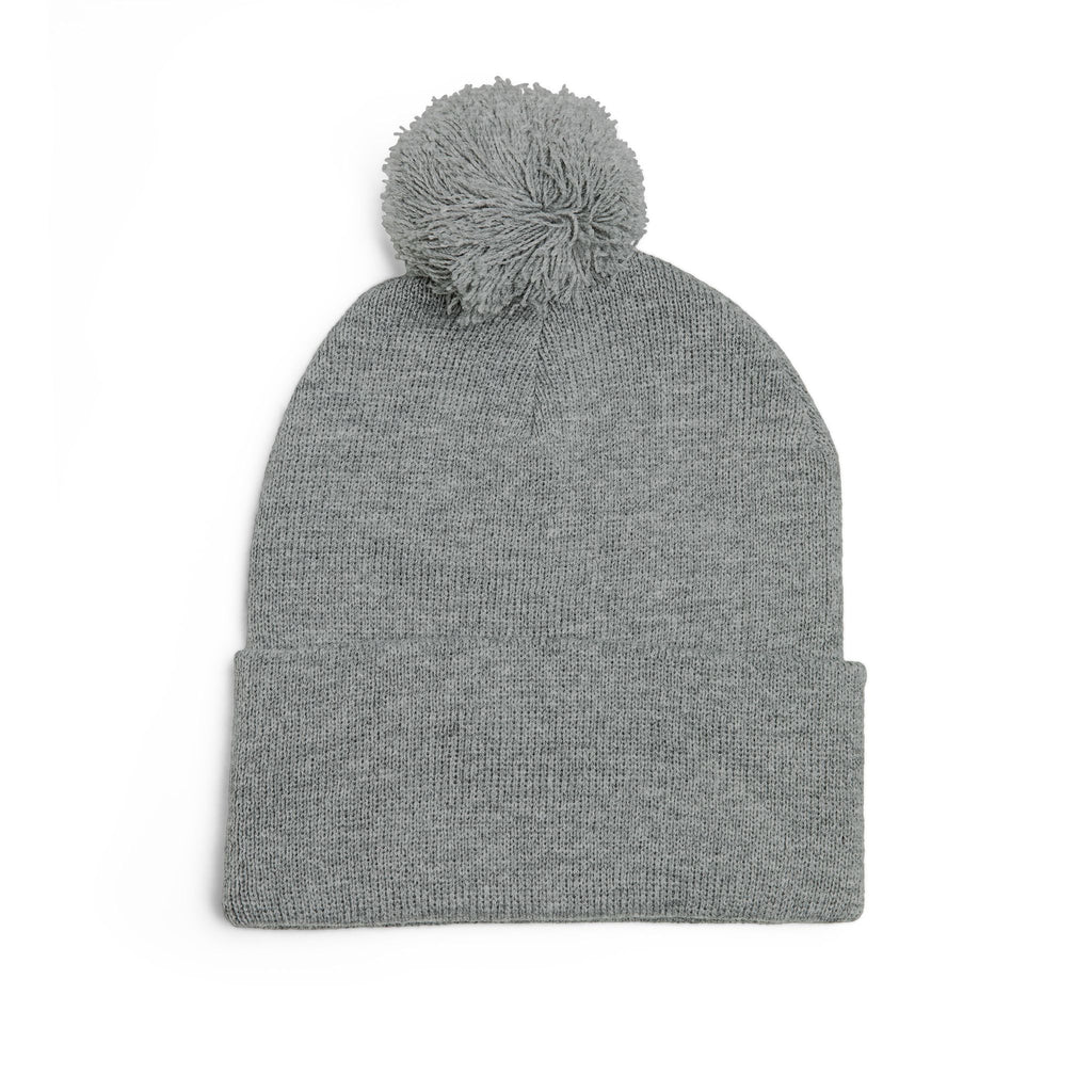 '777' Pom-Pom Knit Cap — Grey Winter Beanie