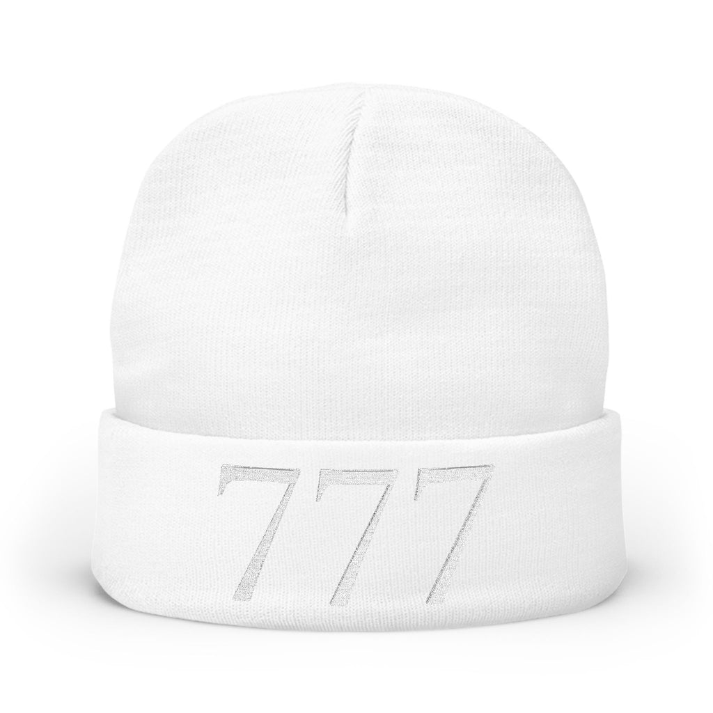 '777' Knit Beanie — White