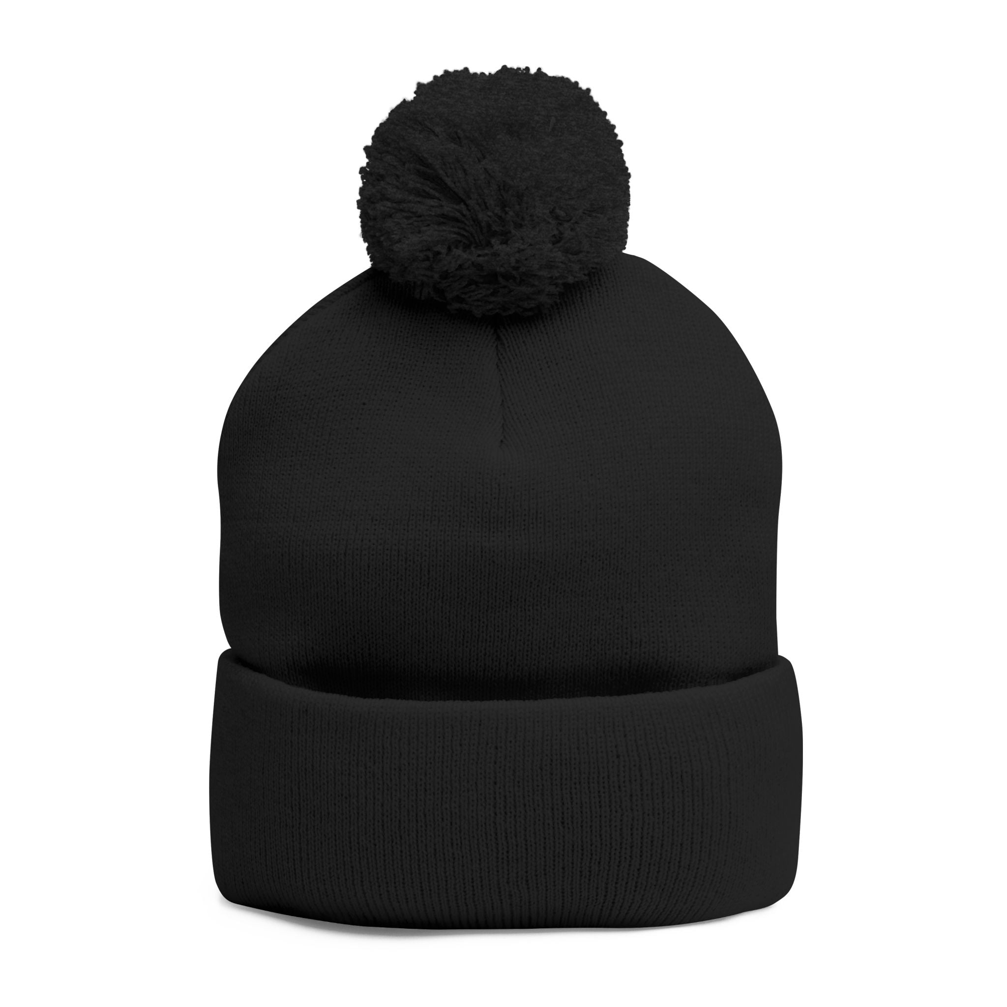 '777' Pom-Pom Knit Cap — Black Winter Beanie