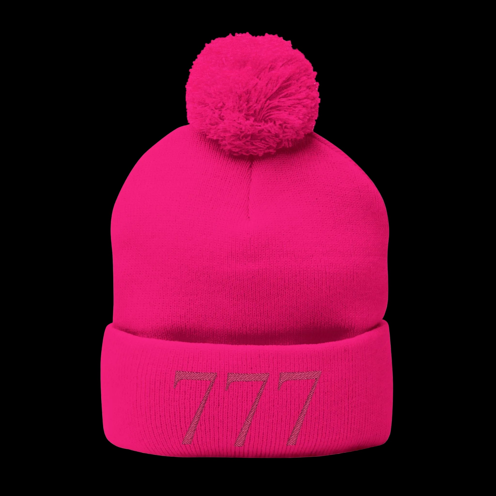 Pink beanie with a pom-pom on a white background