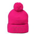 '777' Pom-Pom Knit Cap — Hot Pink