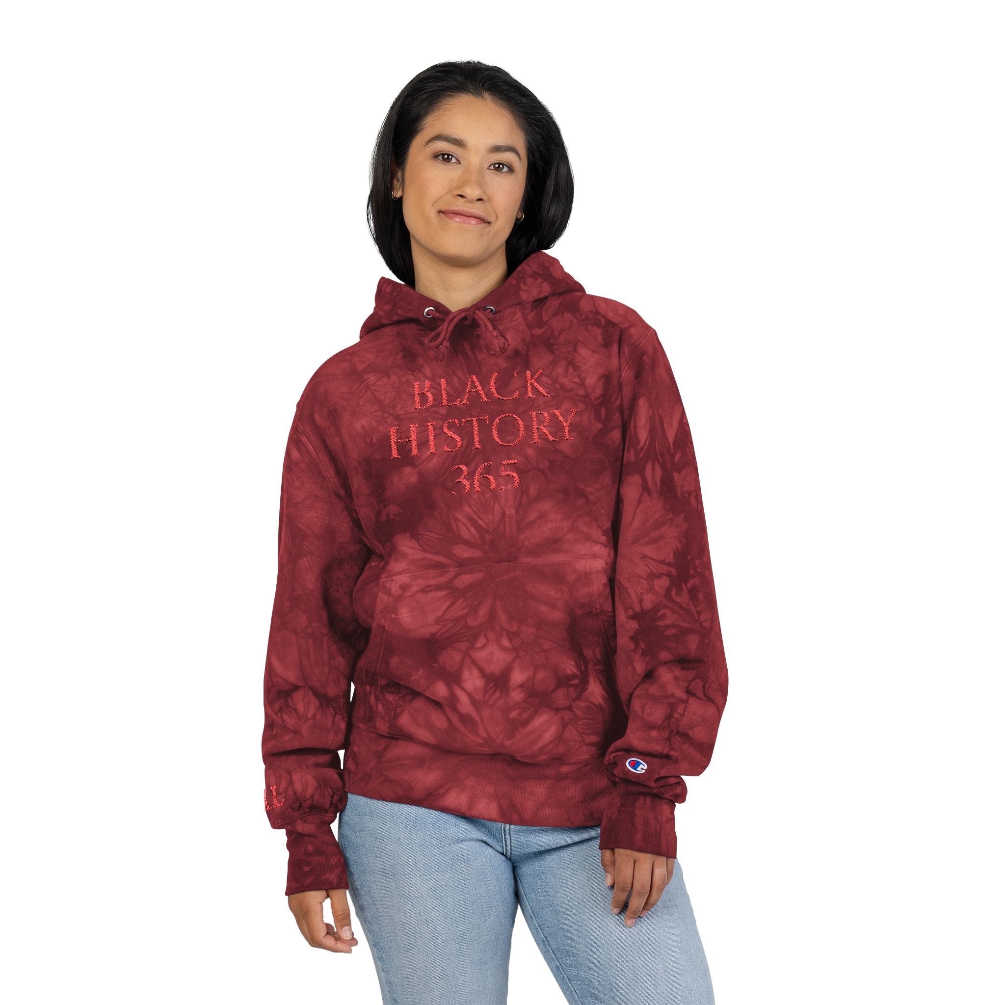Black History 365 - Embroidered Red Tie-Dye Hoodie