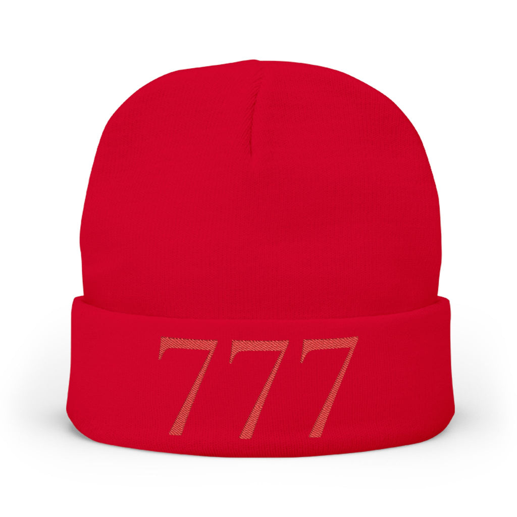 '777' Knit Beanie — Red