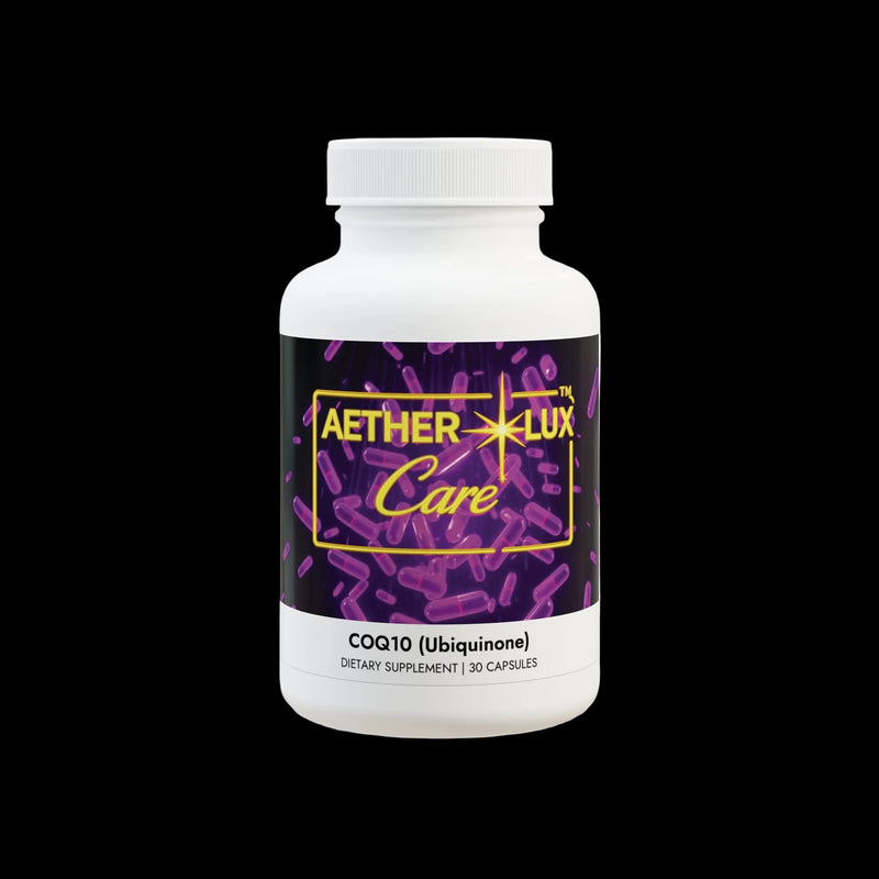 Supplement bottle labeled 'Aether Lux Care' on a white background