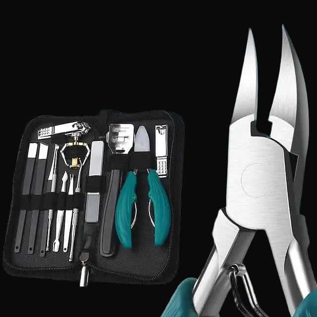 Set of jewelry-making tools with a case on a white background