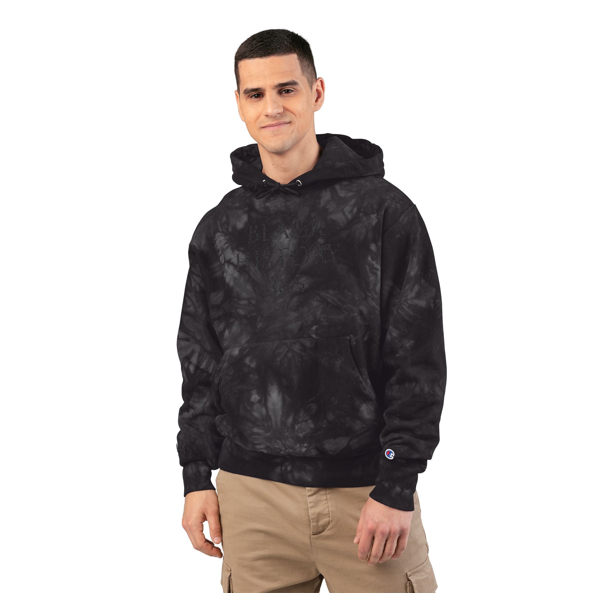 Black History 365 - Embroidered Black Tie-Dye Hoodie