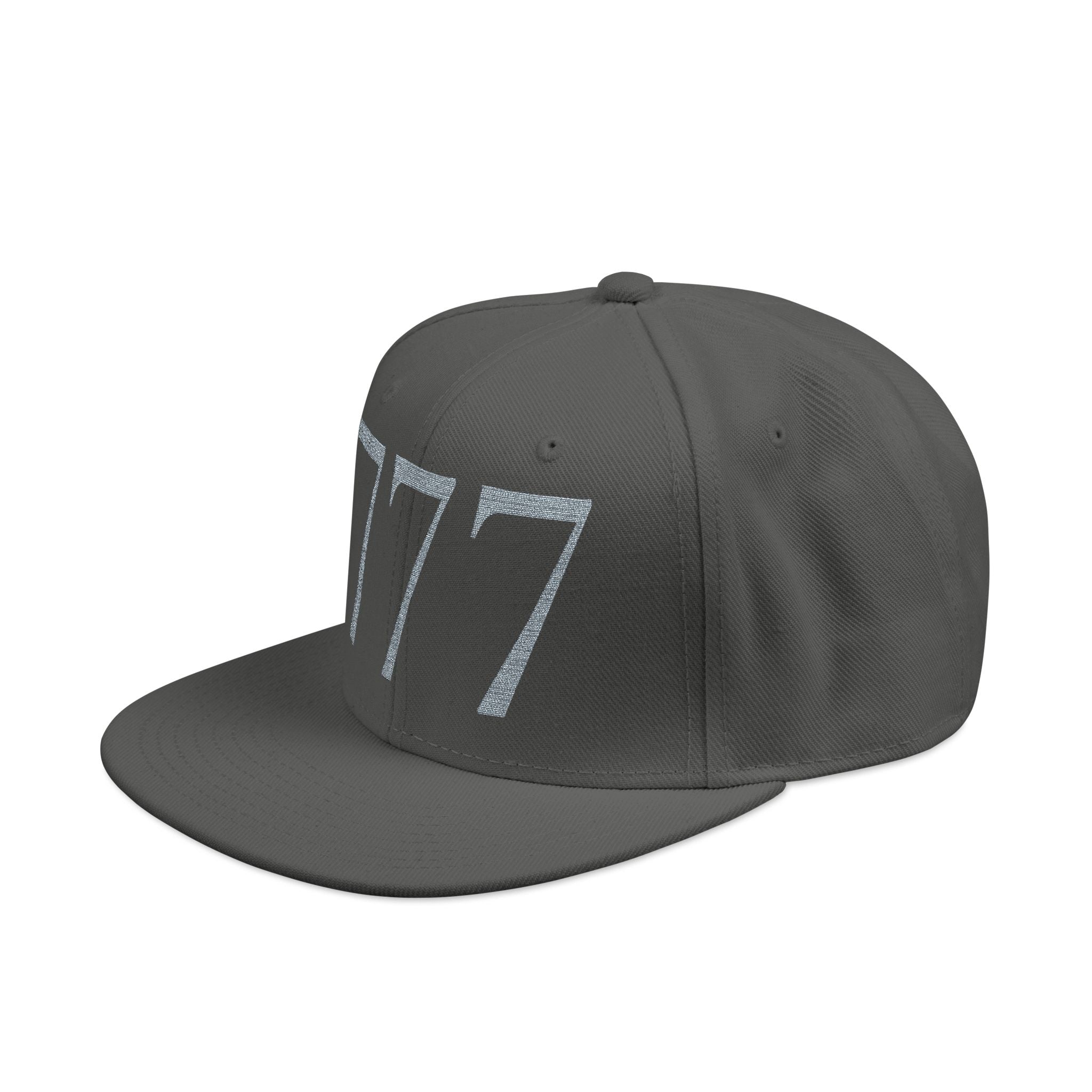 Charcoal Grey Distressed '777 Embroidered Snapback Hat