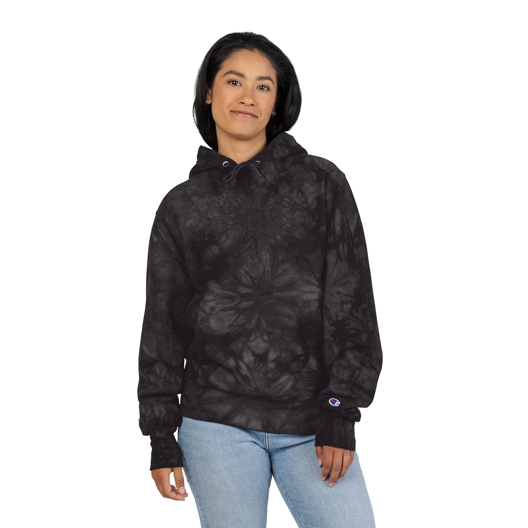 Black History 365 - Embroidered Black Tie-Dye Hoodie