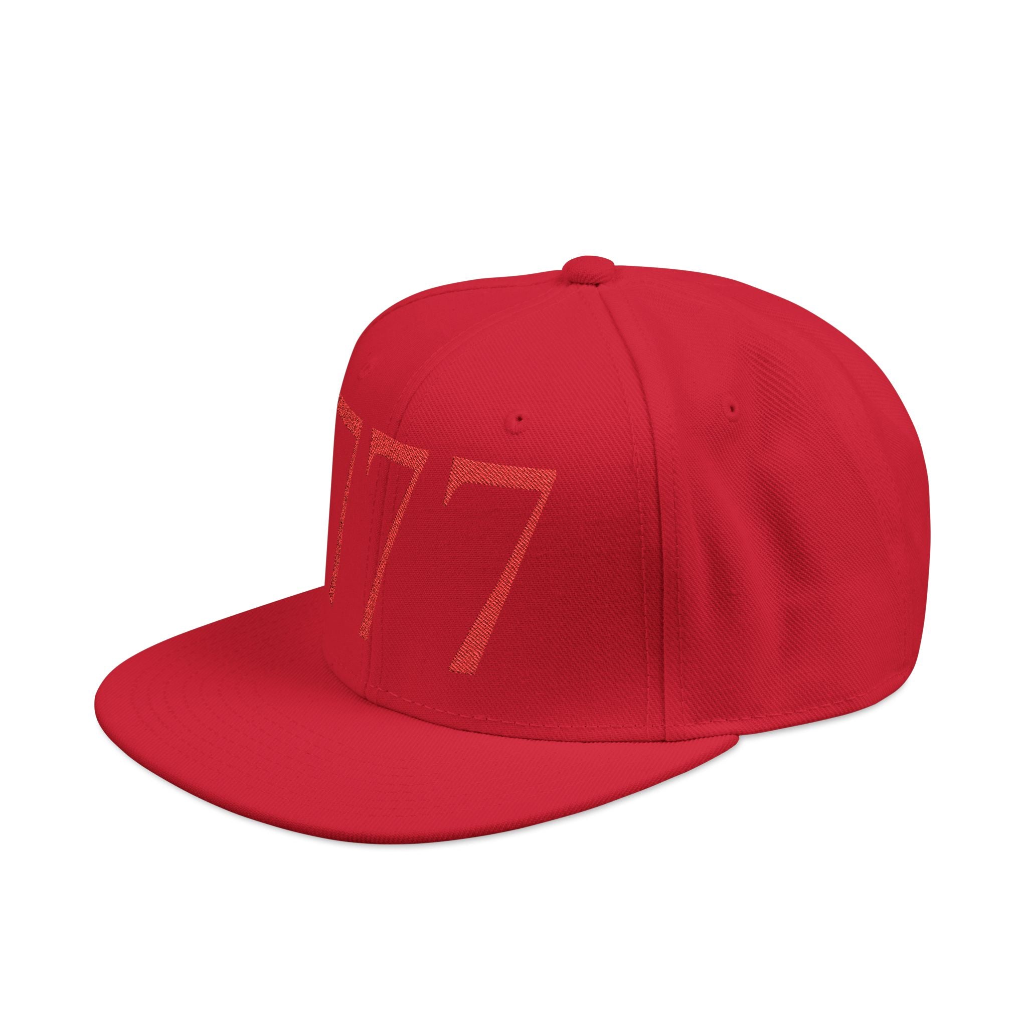 Red Distressed  '777 Embroidered Snapback Hat