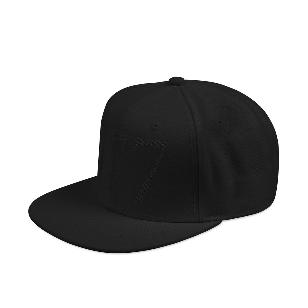 Black Distressed '777 Embroidered Snapback Hat