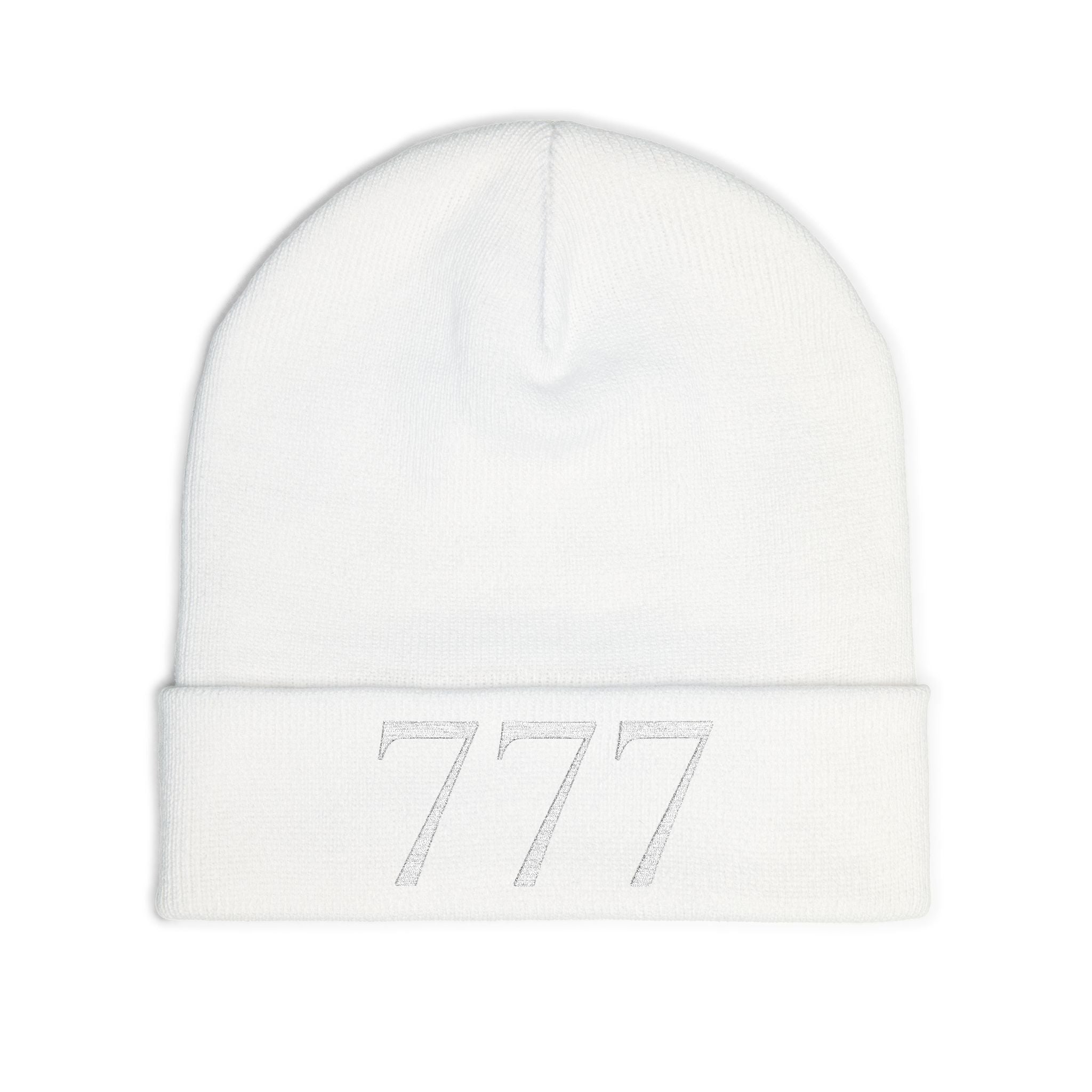 '777' Knit Beanie — White