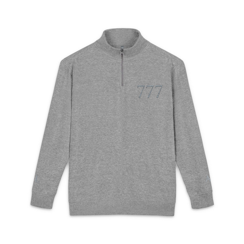 Embroidered 777 Fleece Pullover — Grey Half-Zip Casual Sweatshirt